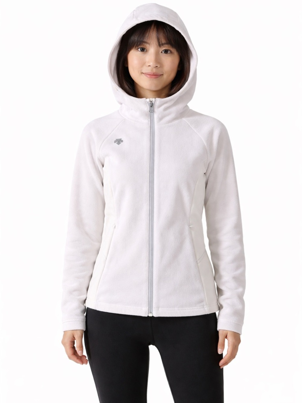 Descente Women's Full Zip Hooded White Lightweight Jacket Size 2 Ski Gorpcore